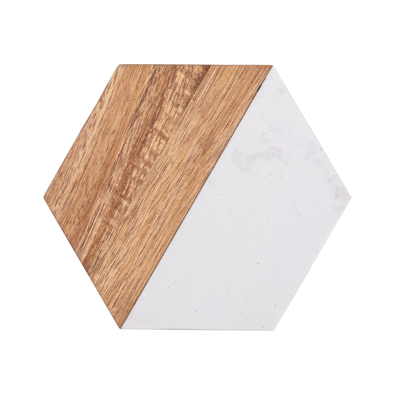 Craft Express 4ct. 3.93" x 4.5" Coaster Marble & Wood Laserable Hexagonal